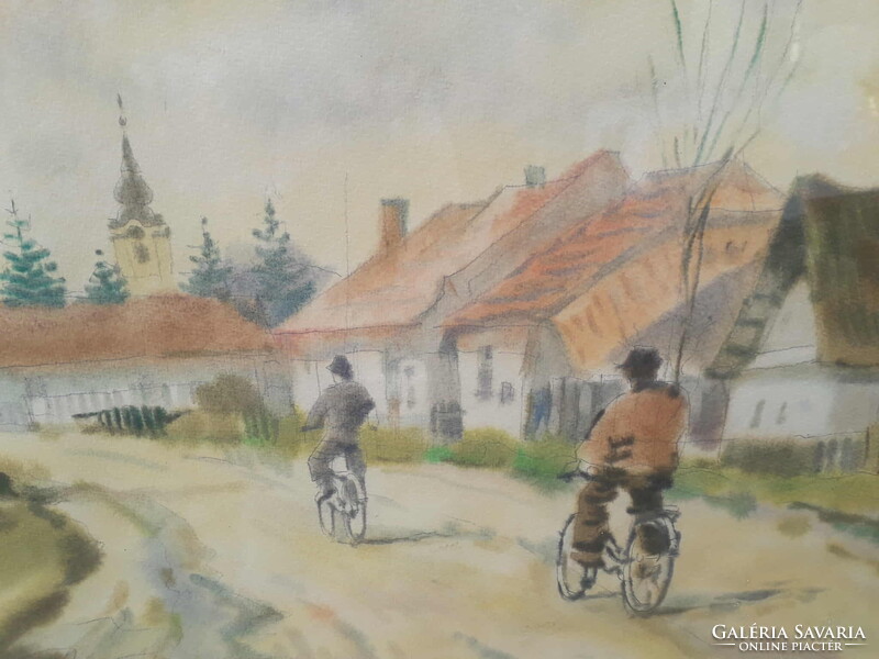 Osváth Miklós festmény-akvarell / Tápió vidékén.