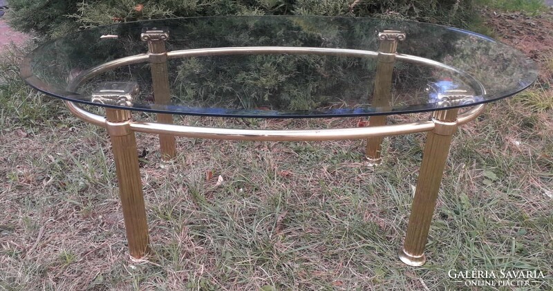 Hollywood Regency stíl asztal / Réz- üveg.