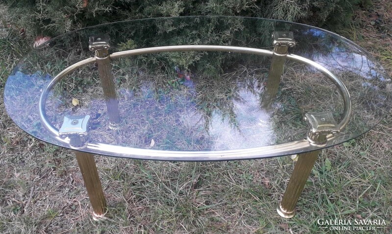 Hollywood Regency stíl asztal / Réz- üveg.