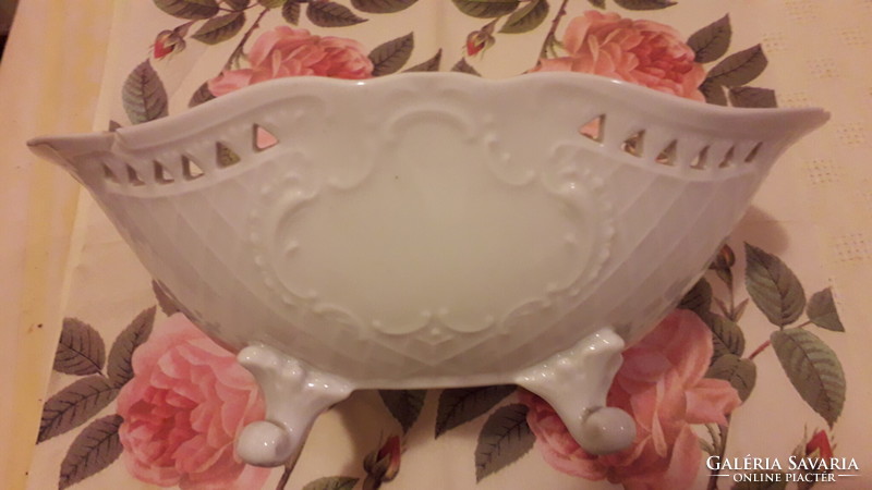Régi fehér porcelán lábas azsuros ovális magában mintás kínáló TÁL26x17x10cm