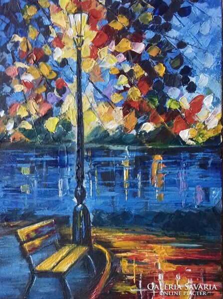 Esti fények című festmény (L.Afremov nyomán) - tájkép