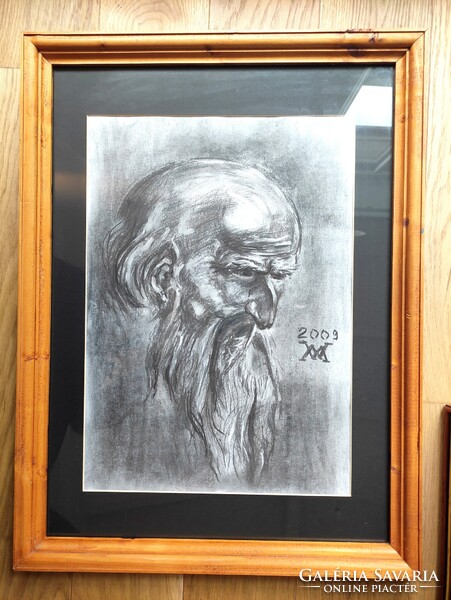 Szén grafika igényesen keretezett Apostol