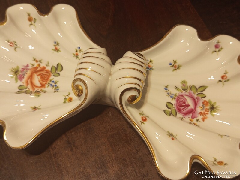 Herendi dupla kagylós kínáló, kézi festésű bécsi rózsás mintával