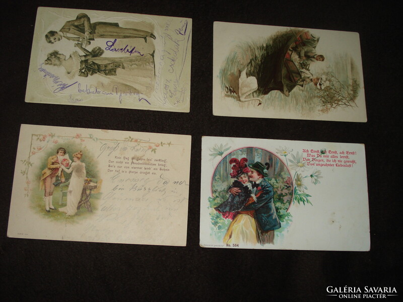 Szerelmespárok 4 antik litho, hosszúcímzésesek