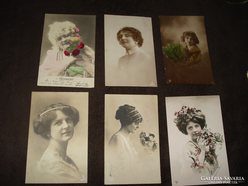 6 db antik fotólap - hölgyek