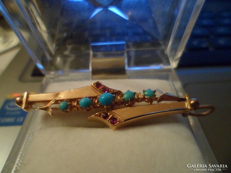 Antik arany medál / türkiz, rubin