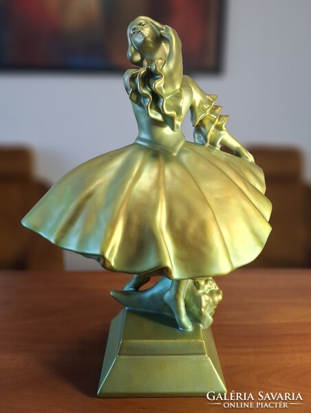 Rare! 45 Cm, huge Zsolnay eosin ballerina statue - flawless, beautiful color gradient, collector's item