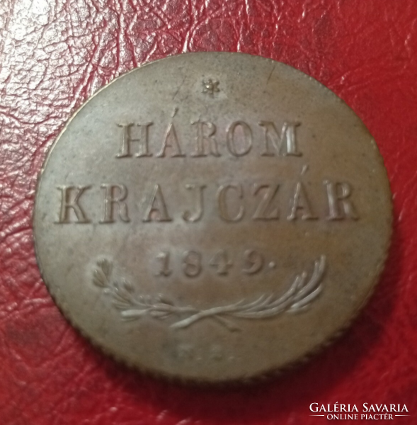 3 Krajczár, 1849-ből