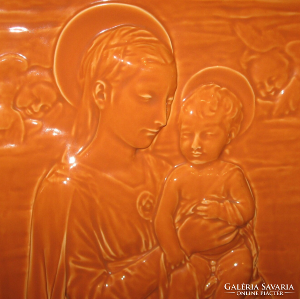 MONUMENTÁLIS CSODASZÉP FALI MÁZAS  RELIEF,  MÁRIA A KISDEDDEL