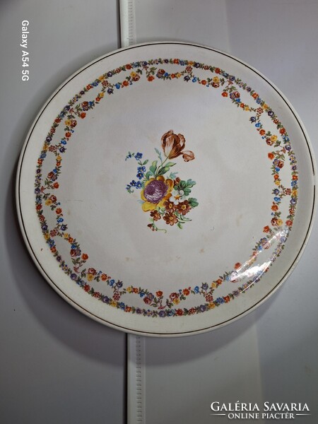 Régi Hatalmas 30,5 cm-es GRÁNIT Kispest  tál virágmotívumokkal