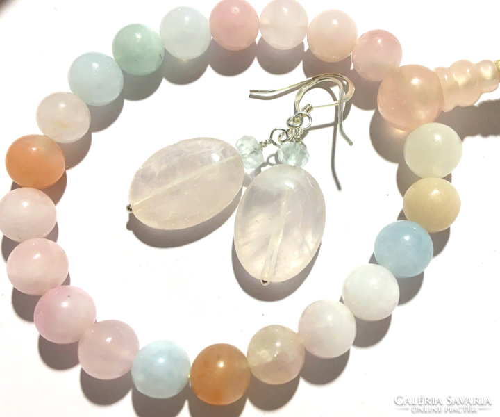 Ezüst nemes berill drágakő fülbevaló karkötő akvamarin arany berill smaragd morganit egyben