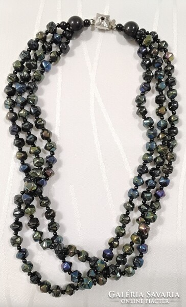AURA HEMATIT RÉGI RITKA 3 SOROS SZÍNJÁTSZÓ/IRIZÁLÓ NYAKLÁNC 44 CM