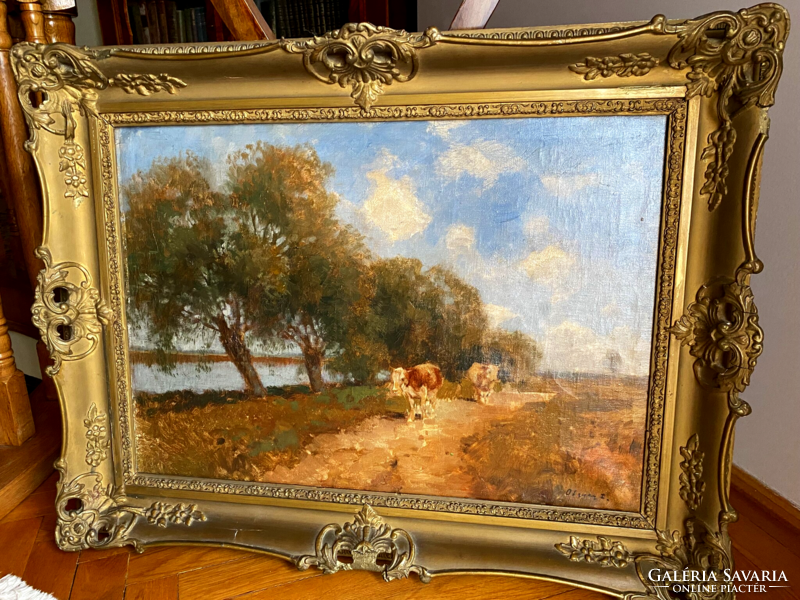 GARANTÁLTAN EREDETI CSODÁS OLGYAY FERENC /1872- / : TEHENEK A VÍZPARTON