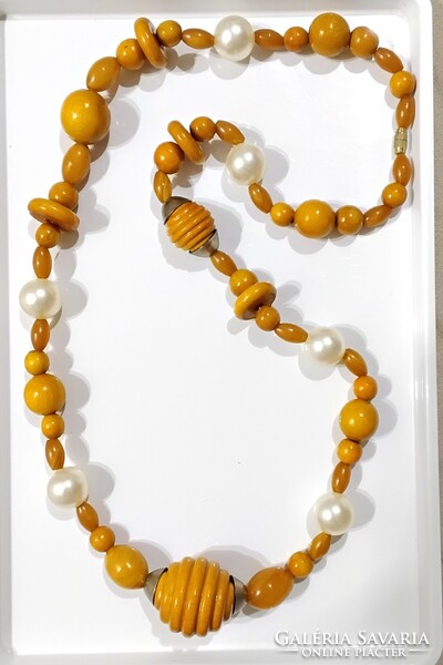 RÉGI BOROSTYÁN? MŰANYAG?BAKELIT? FA NYAKLÁNC 72 CM