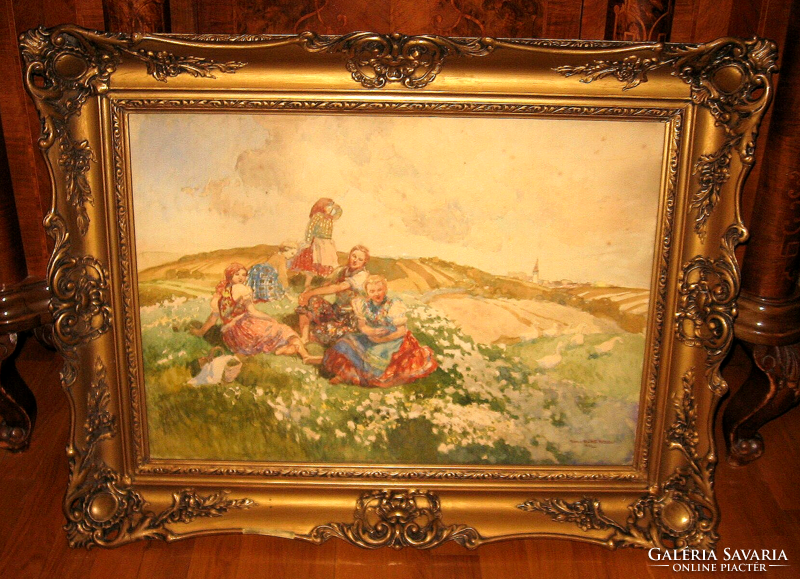 EREDETISÉG IGAZOLÁSSAL NAGYMÉRETŰ CSODÁS  ZÓRÁD ERNŐ  / WALLBURG EGON / :LÁNYOK NÉPVISELETBEN