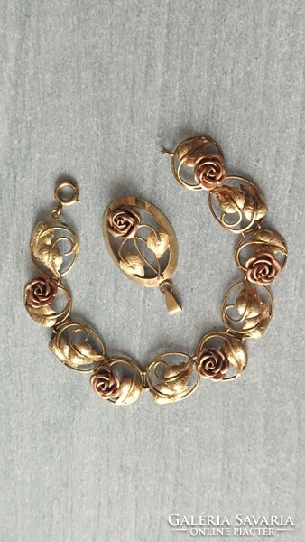 Különleges Antik 14k arany karkötő + medál