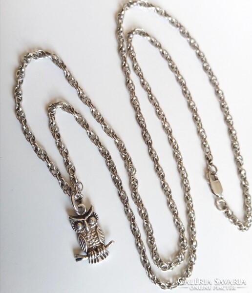 65 cm hosszú ezüstlánc bagoly medállal