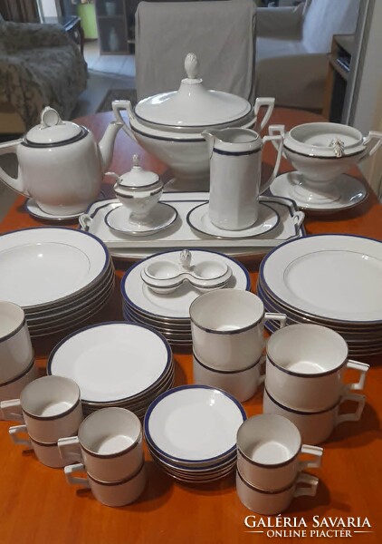 Haas & Czjzek art deco 54 db-os kék-arany, komplett, hibátlan teás-, kávés-, étkészlet.