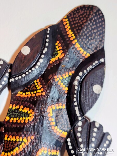 Kézzel faragott, festett fa gekkó dekoráció 100 cm.  ALKUDHATÓ