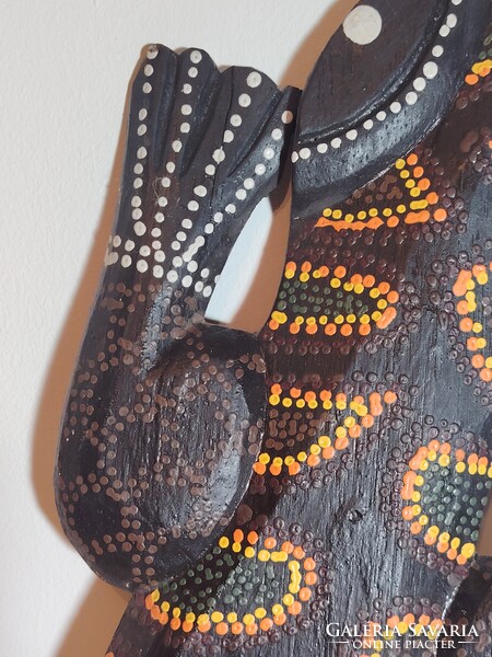 Kézzel faragott, festett fa gekkó dekoráció 100 cm.  ALKUDHATÓ