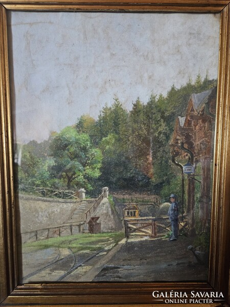 Tscheligi Csűrös Lajos Fogaskerekű végállomása pasztel