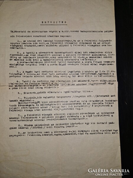 1910  körül, a nagyváradi hadapródiskola  értesítése a szabályokkal