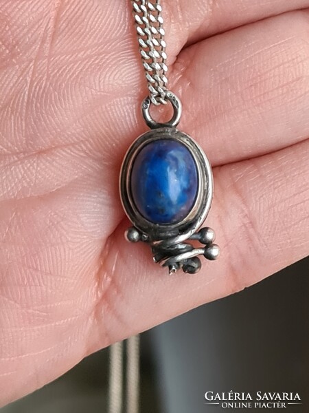 Kék köves lapis lazuli ékszerész által készített gyűrű és nyaklánc medál szett