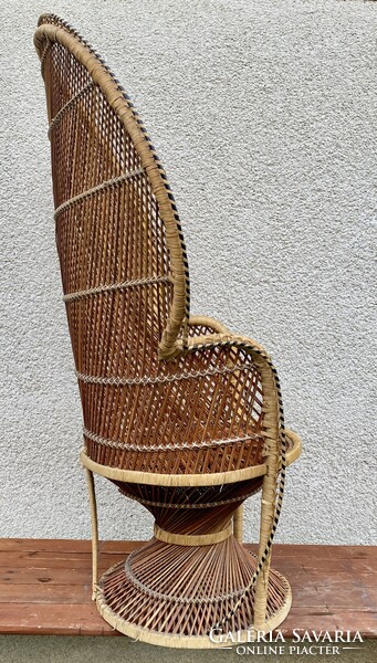 Vintage Pávafotel Boho Pávaszék Rattan Páva alakú Szék Nád Fotel Fonott Peacock Emmanuelle Chair