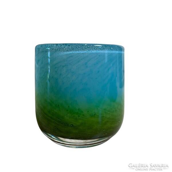 Türkizkék üveg gyertyatartó