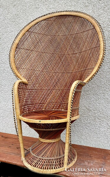 Vintage Pávafotel Boho Pávaszék Rattan Páva alakú Szék Nád Fotel Fonott Peacock Emmanuelle Chair