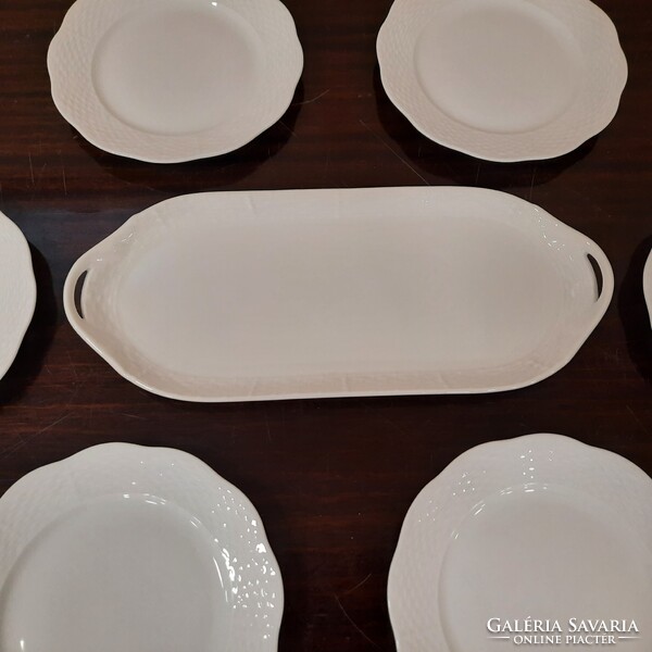 Fehér Herendi porcelán süteményes készlet