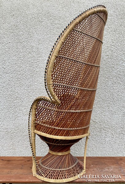 Vintage Pávafotel Boho Pávaszék Rattan Páva alakú Szék Nád Fotel Fonott Peacock Emmanuelle Chair