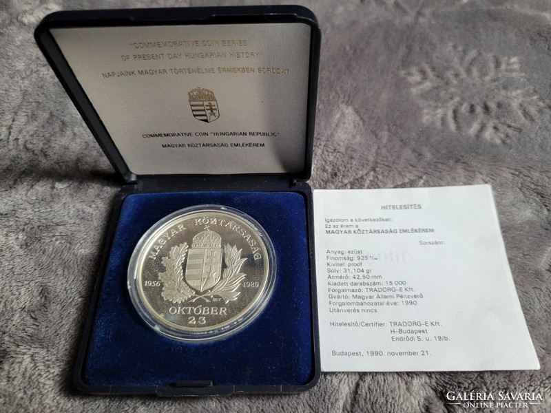 MAGYAR KÖZTÁRSASÁG EMLÉKÉREM 1990 ezüst 31,04gramm