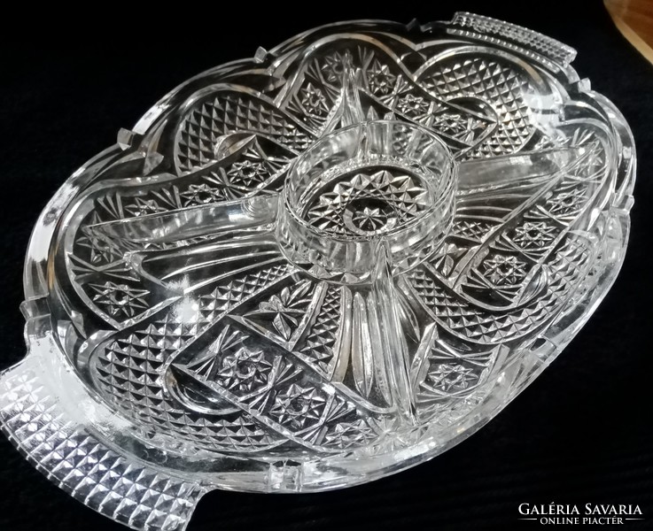 Nagy, osztott, ólomkristály asztalközép /kínáló