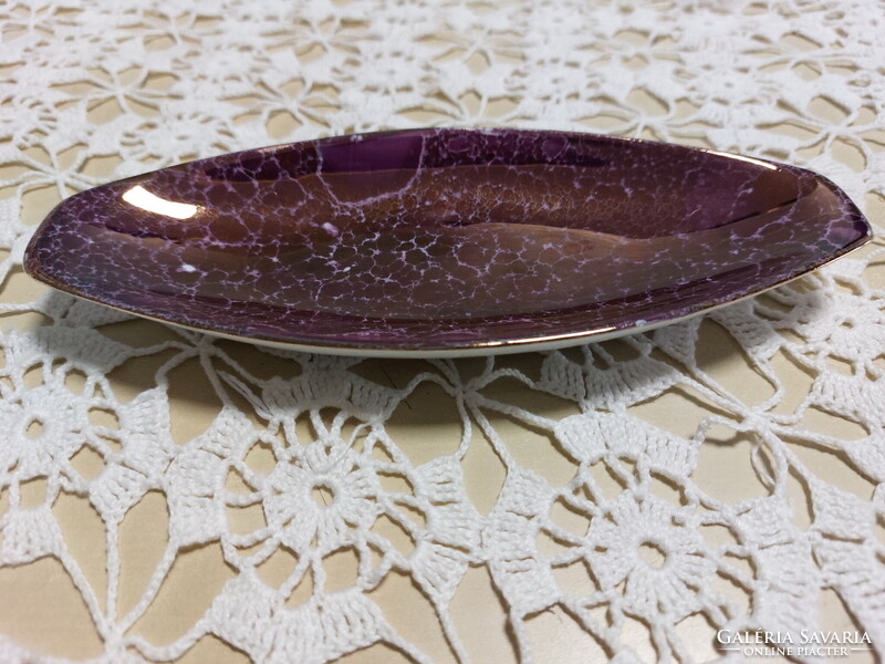 Hollóházi ritka, bordó lila eozin, márványos tálka