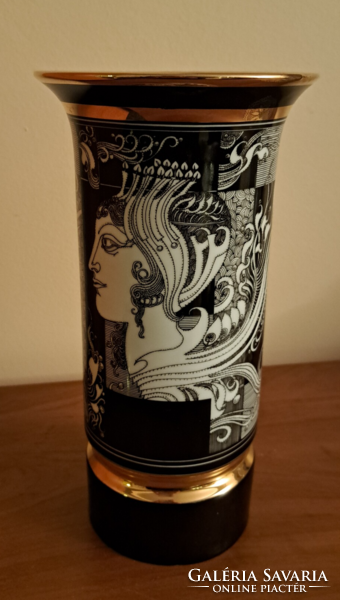 Szász Endre 25,5 cm-es Napfény váza Hollóházi, hibátlan