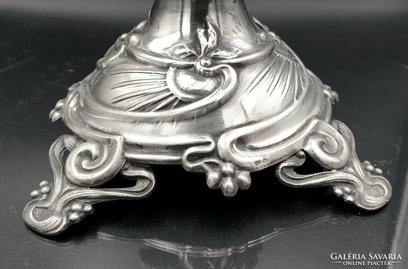 Szecessziós, ezüstözött figurális asztalközép, kínáló, aufsatz