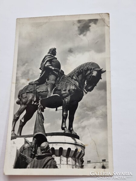 Kolozsvár Mátyás király-szobor fekete-fehér régi postatiszta képeslap