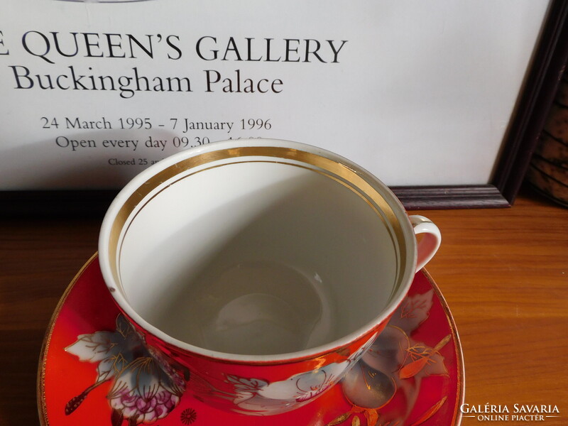 Vintage szovjet időkbeli Baranovka mályvavirágos teás szett 4 dl-es csészével