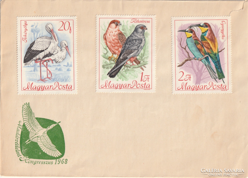 Madárvédelmi kongresszusra kiadott postai bélyegek borítékon. 1968