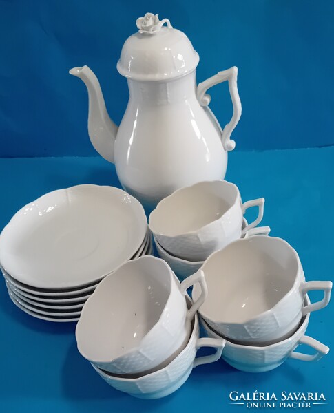 Herendi fehér teás kapuccsínós készlet,  nagy kanna +6 csésze aljjal