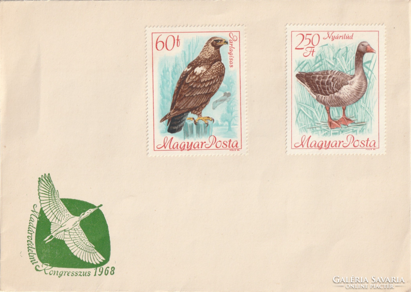 Madárvédelmi kongresszusra kiadott postai bélyegek borítékon. 1968