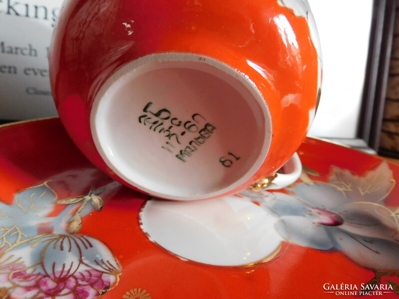 Vintage szovjet időkbeli Baranovka mályvavirágos teás szett 4 dl-es csészével