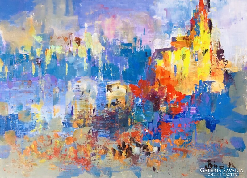 Titokzatos város. Kvalitásos olajfestmény art by Konrad Biro. Egy hét-egy esély. Ne hagyd ki!