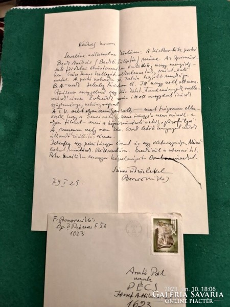 KÉZIRAT; Borsos Miklós (1906. aug. 13. – 1990. jan. 27.): szobrász autográf levele 1979-ből