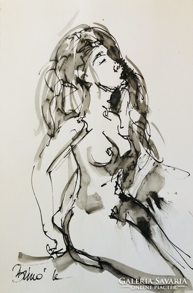 Térdelő szépség. 21x15 cm. Kneeling beauty art by Konrad Biro.