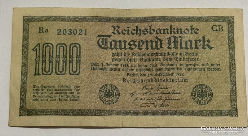 1 000 Mark, 1922, Reichsbanknote – Tausend Mark