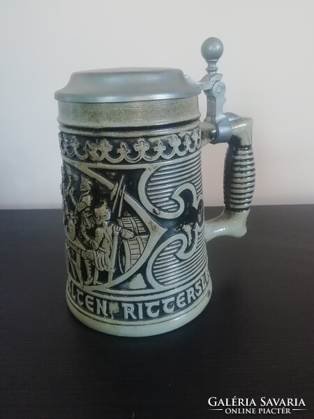 Gerzit német ón fedeles sörös korsó