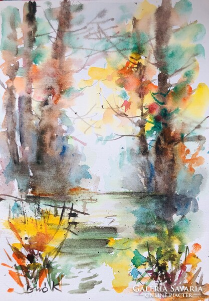 A vízpart csendje” – lírai hangulatú akvarell, A3 méretben