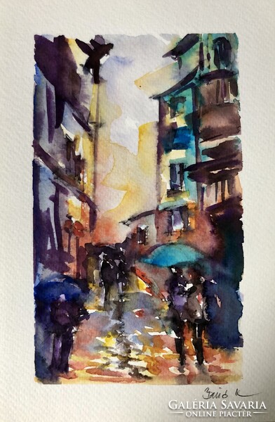 Esős nap. Nívós akvarell közvetlenül a művésztől!